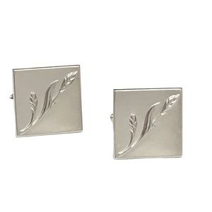 Vintage Swank MCM brushed silver tone square cufflinks with raised wheat motif